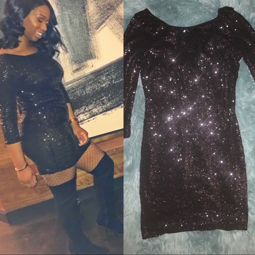 Black long sleeve sequin bodycon dress